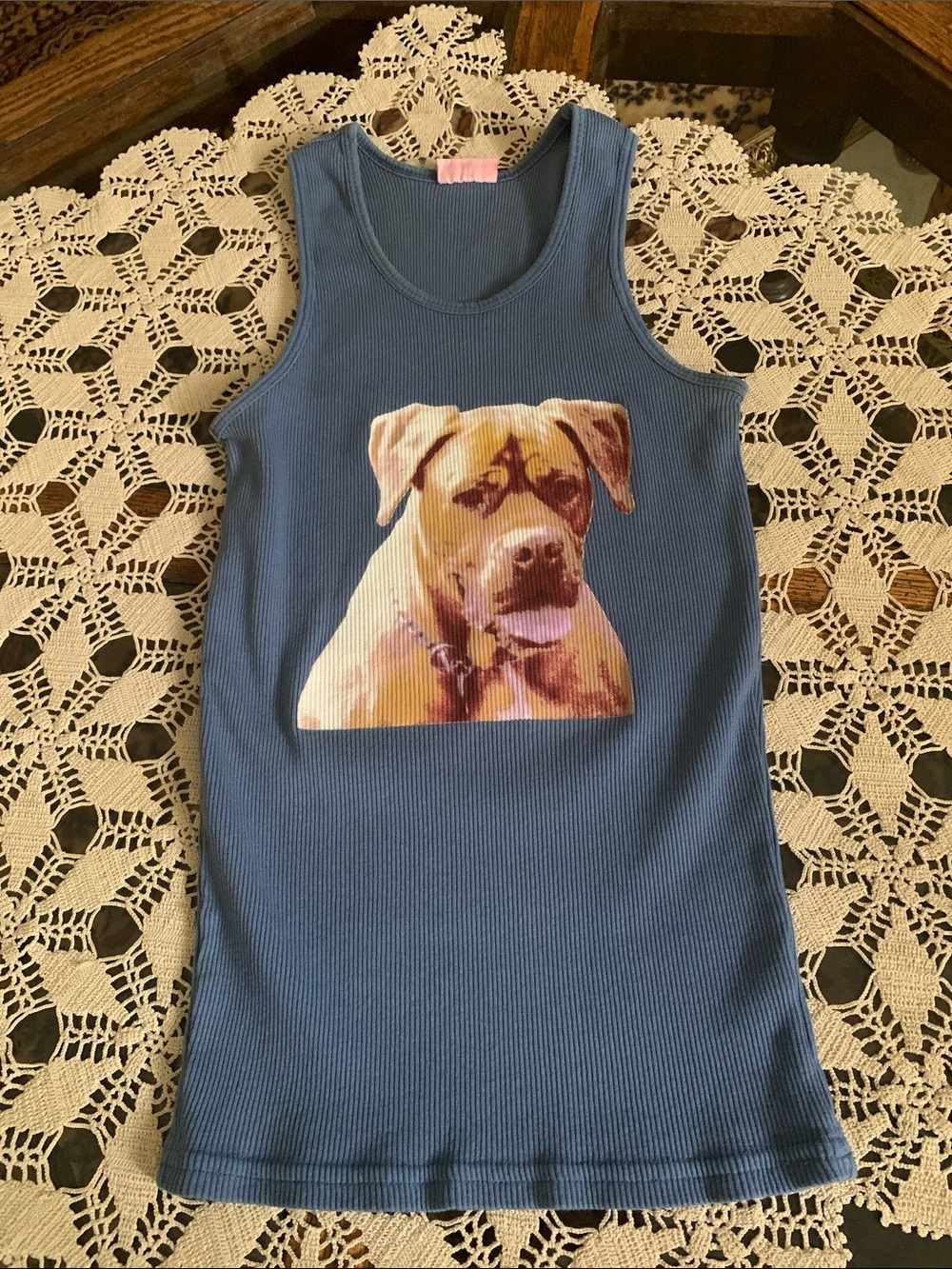 Vintage 90s Blue Dog Print Ribbed Tank Top - SPARKLE